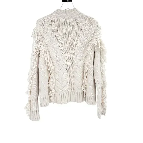 SANCTUARY Sweater Size XL NEW Crafted Fringe Sweater Chalk Cream - Picture 7 of 8